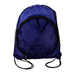 Heavy Duty Soccer Mesh Bag w/ Front Zipper Drawstring Backpack (14" x 18")