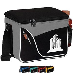 600D Two-Tone Insulated 6 Pack Cooler Bag w/ Front Pocket & Side Mesh (9" x 7" x 6")