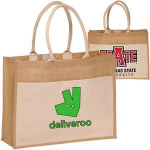 Large Grocery Jute Tote Bags w/ Front Pocket & Gusset (17" x 13" x 6")