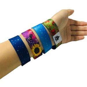 1" Sublimated Elastic Event Wristband w/ Customizable Woven Label