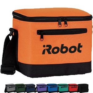 Premium Two Tone Insulated 6 Pack Cooler Bag w/ Front Pocket & Back Mesh Pocket (9" x 6.5" x 6")