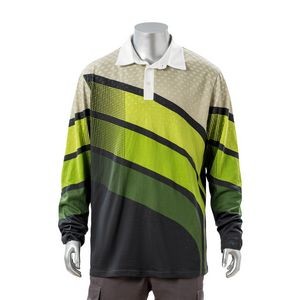 100% Cotton Full Color Reactive Digital Print Men's Long Sleeve Polo Shirt - 5.3 oz