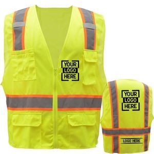 Hi-Vis Class 2 Two Tone Reflective Tape Safety Mesh Zipper Vest With 6 Pockets