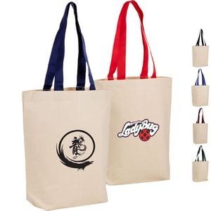 CLASSIC COTTON CANVAS TOTE BAG W/ GUSSET & COLORED HANDLES USA Decorated (15" X 16" X 4")
