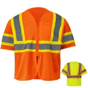 3.8oz. Polyester Class 3 Two Tone Reflective Safety Vest With Pocket