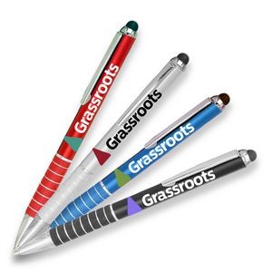 Twist Action Metal Pens w/ Stylus & Chrome Accent 2-in-1 Pen