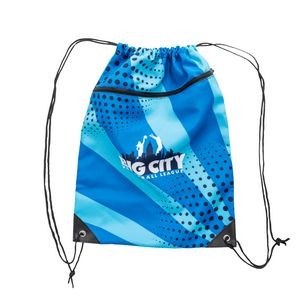 6 Oz Sublimated Poly Canvas Drawstring Backpack w/ Zip Pocket (14" x 18")