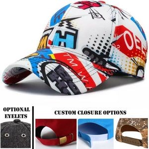 Dye-Sublimated Structured 6 Panel Sports Caps w/ Hook & Loop