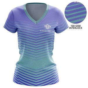 Women 150 GSM Poly Interlock Performance Short Sleeve Sublimation V-Neck T-Shirt