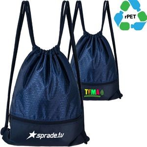 Bottom Zipper 15"X18" rPET Recycled 210D Polyester Football Shape Fabric Large Drawstring Backpack
