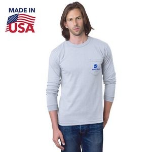 100% Cotton USA-Made Heavyweight Long Sleeve Pocket Crew Tee