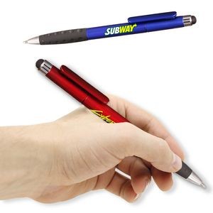 Twist Plastic Pens w/ Rubber Grip & Stylus Top Ballpoint Pen