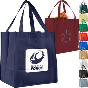 Non-Woven Reinforce Handle Grocery Tote Bag W/ Gusset USA Decorated (12.5" x 13.5" x 8.5")
