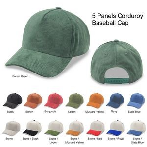 5 Panel Structured Classic Baseball Cap, Cotton Corduroy