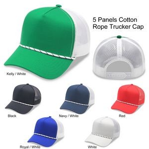 5 Panel High Profile Curved Visor Trucker Cap with rope