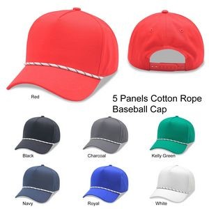 5 Panel High Profile Curved Visor Baseball Cap with rope