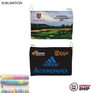 24 Hr Express Ship - Microfiber Suede Shammy Golf Towel, 12x18, Nofold Grommet and Hook, Sublimated