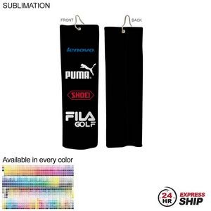 24Hr Express Ship- Colored Microfiber Suede Shammy Golf Towel, Finish size 5x18, Trifold, Sublimated