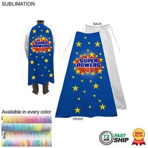 72 Hr Fast Ship - Super Hero Cape, Adult size, Neck Ties, Polyester Fabric, Sublimated Edge to Edge