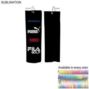 Colored Microfiber Suede Shammy Golf Towel, Finished size 5x18, Trifold Grommet & Hook, Sublimated