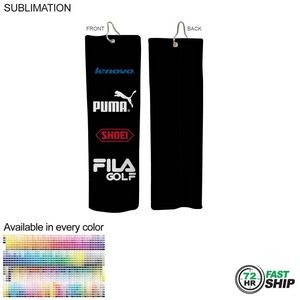 72 Hr Fast Ship - Colored Microfiber Suede Shammy Golf Towel, Finish size 5x18, Trifold, Sublimated