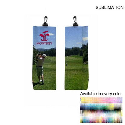 Microfiber Suede Shammy Golf Towel, Finished size 6x15, Trifold with Black Swivel Hook, Sublimated