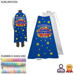 Personalized Super Hero Cape, Adult size, Neck Ties, Polyester Fabric, Sublimated Edge to Edge