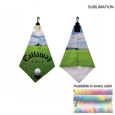 Microfiber Suede Shammy Golf Towel, Triangle Shape, 11x17, Folded with Black Swivel Hook, Sublimated