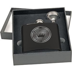 6 oz. Matte Black Flask Set in Black Presentation Box