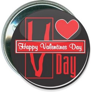 Valentine's Day - V Day, Happy Valentine's Day - 2 1/4 Inch Round Button