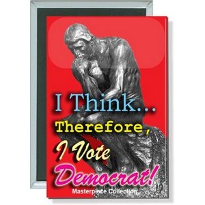 Political - I think, Therefore, I Vote Democrat - 2 X 3 Inch Rect. Button