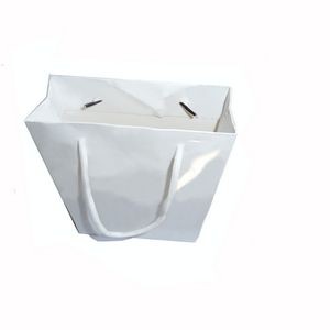 white Shopping Paper Tote Bags with PP Handle Board Bottom