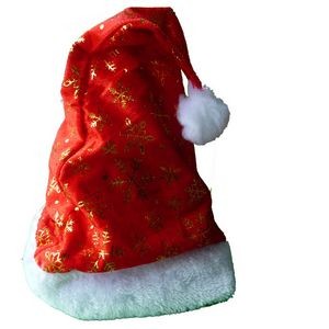 Cotton Red Plush Santa Hat with Golden Snowflake 15.5¡± Tall