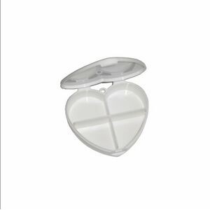 Plastic White Heart Shaped Pill Box Four Cell Cases Hang Hole