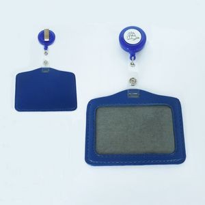 ID Badge Retractable Reel Belt Clip Fake Leather Card Holder