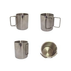 10oz SS Coffee Mug Folding Handles Cup Double Wall Glass
