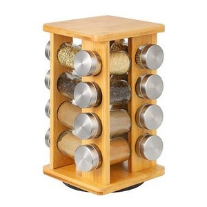 Square Spice Rack with 16 Empty Glass Jars