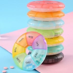 Round Colorful Weekly Pill Organizer Box Case