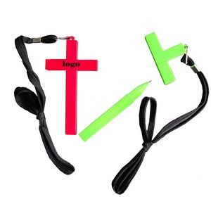 Plastic Christian Cross Pen w/Neck Lanyard