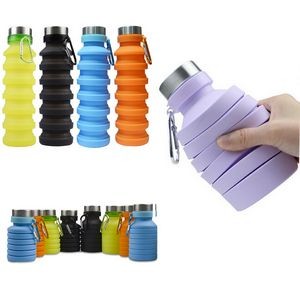 500ML Sports Silicone Portable Foldable Water Bottle with Carabiner