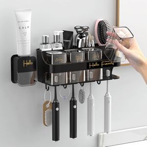 Toothbrush Holder Wall Mounted With Four Rinsing Cups