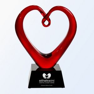 Red Heart Glass Award with Black Base
