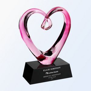 Pink Heart Glass Award with Black Base