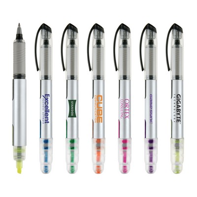2-in-1 Plastic Rollerball Pen with Highlighter