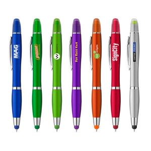 3-in-1 Plastic Ballpoint Pen with Highlighter and Soft Touch Stylus