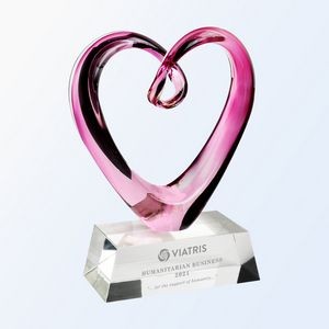 Pink Heart Glass Award with Clear Base