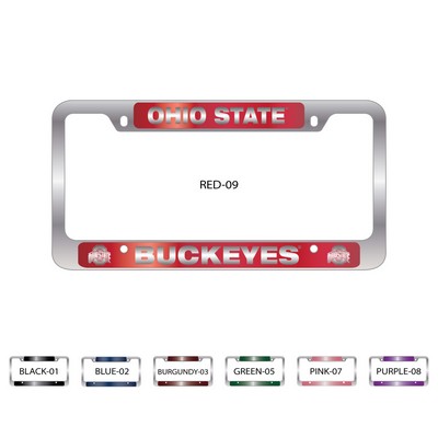 Brushed Zinc and Colored License Plate Frame (Large Top & Bottom Engraving)