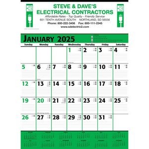 Commercial Planner Wall Calendar: Green & Black 2025, 2+ Imprint Colors