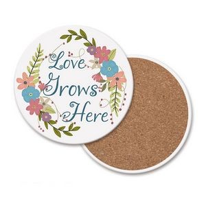 Round Absorbent Stone Coaster w/Cork Backing