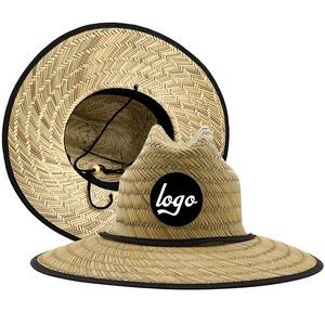 Wide Brim Summer Outdoor Lifeguard Straw Hat w/Various Patch